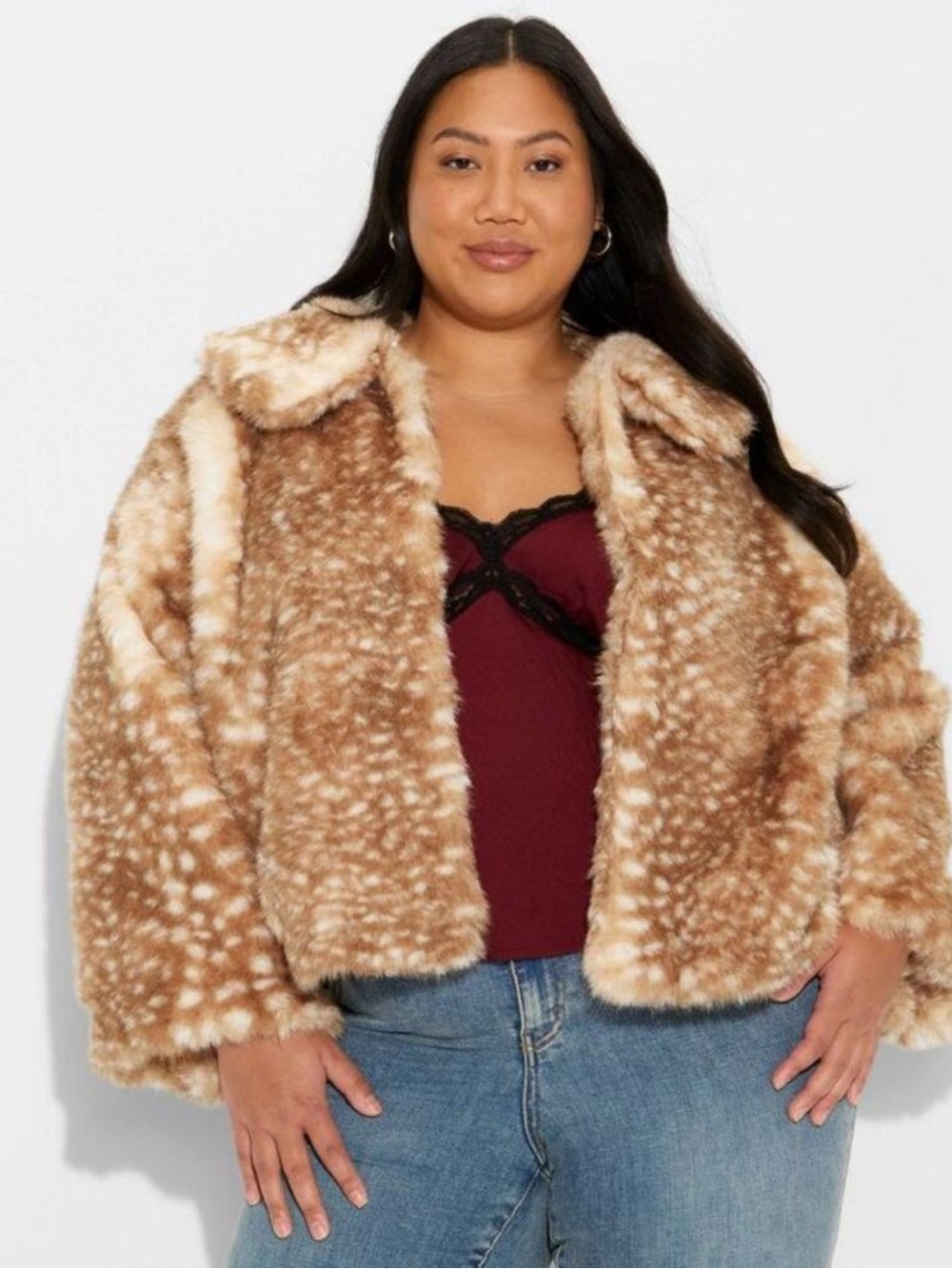 Wild Fable Spotted Tan & Cream Faux Fur Teddy Jacket